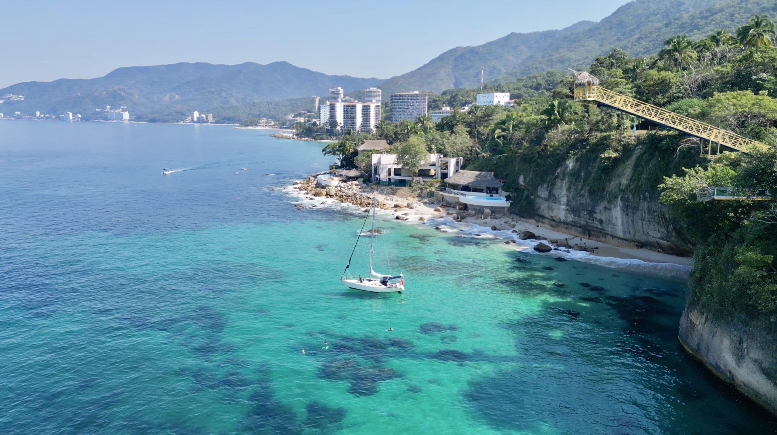 sailboat aerial crystal water Puerto Vallarta